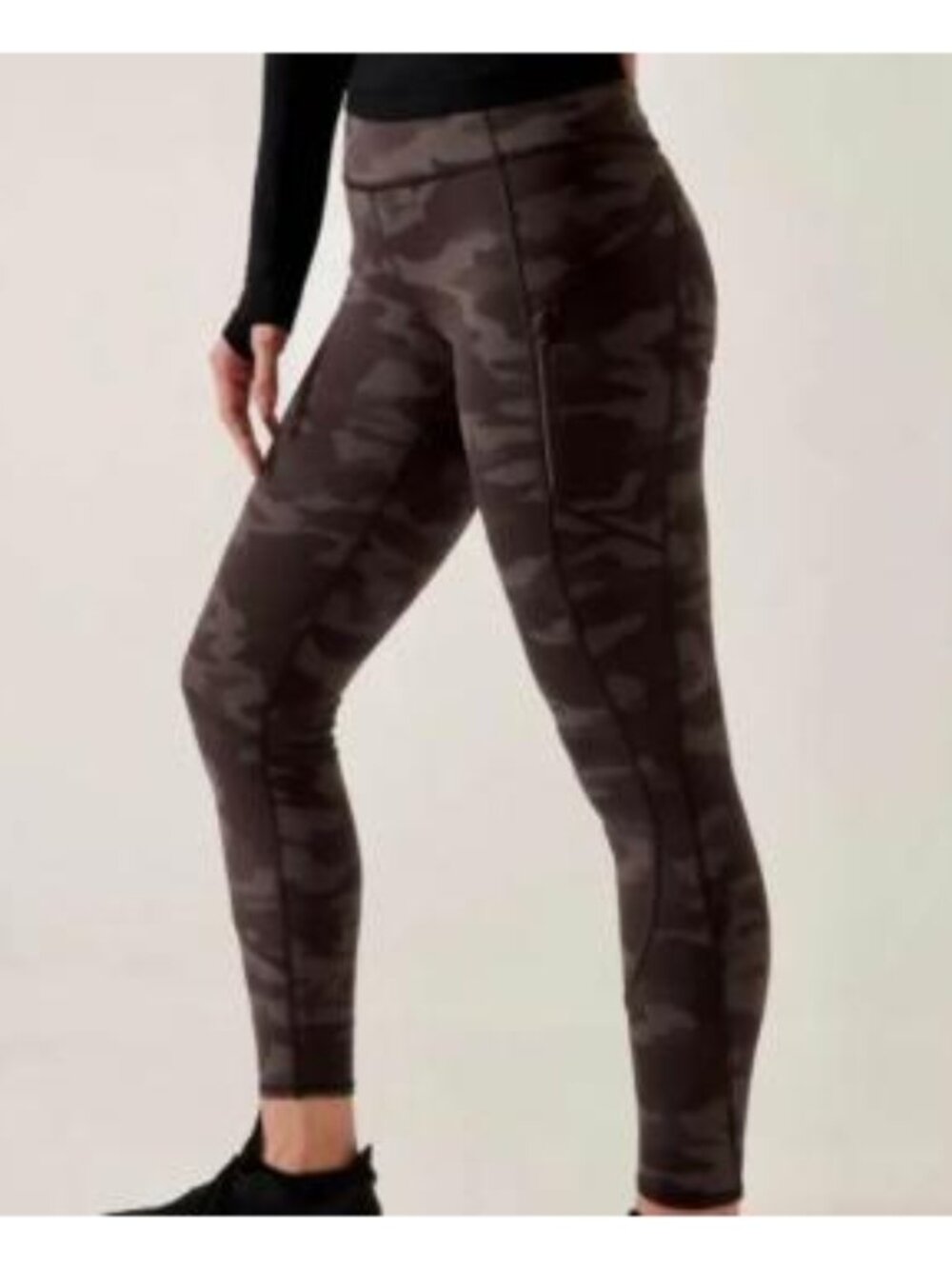 Lot of 2 Athleta Rainier High Rise Leggings Camo + Black, medium, very good